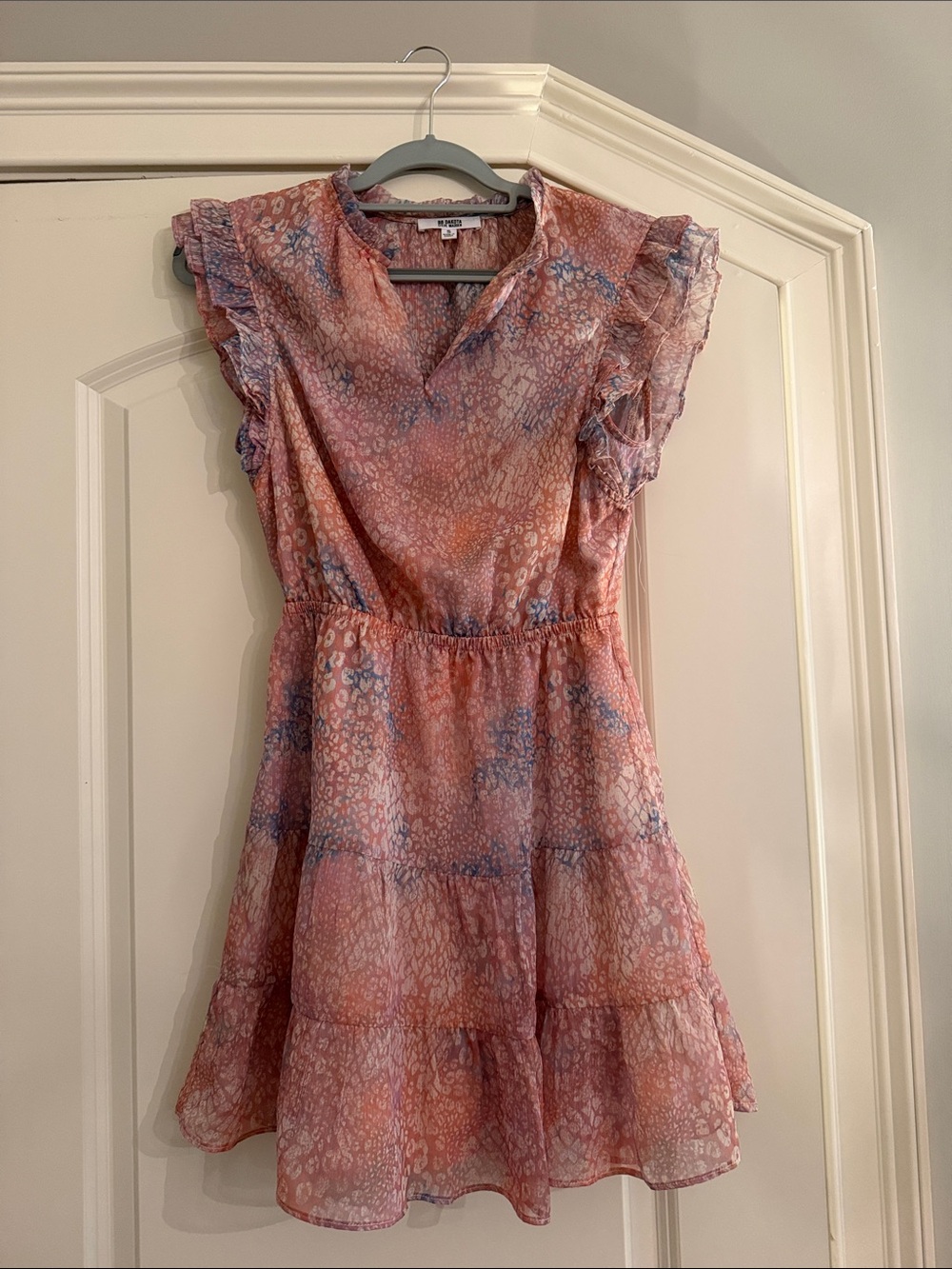 Steve Madden Pink and Blue Ruffle Tiered Mini Dress